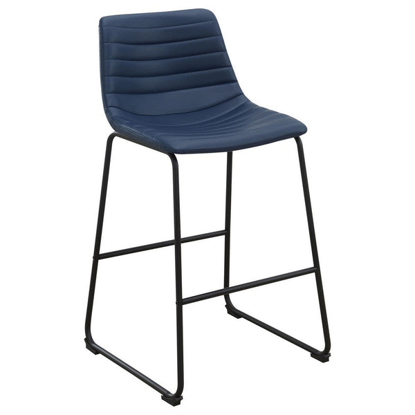 Zuno Counter Height Chair Set of 2, Blue Faux Leather, Black 26 Inch -BM329699