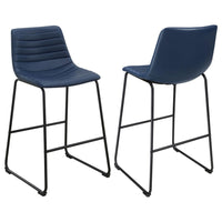 Zuno Counter Height Chair Set of 2, Blue Faux Leather, Black 26 Inch -BM329699