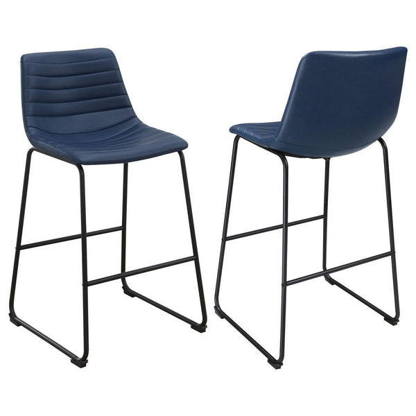 Zuno Counter Height Chair Set of 2, Blue Faux Leather, Black 26 Inch -BM329699