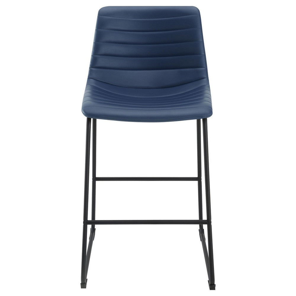 Zuno Counter Height Chair Set of 2, Blue Faux Leather, Black 26 Inch -BM329699
