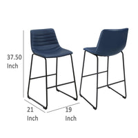 Zuno Counter Height Chair Set of 2, Blue Faux Leather, Black 26 Inch -BM329699