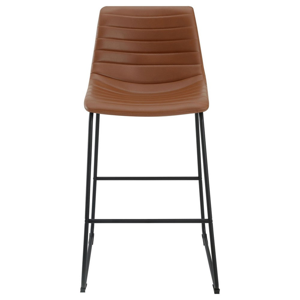 Zuno Bar Height Chair Set of 2, Brown Faux Leather, Black 30 Inch -BM329700