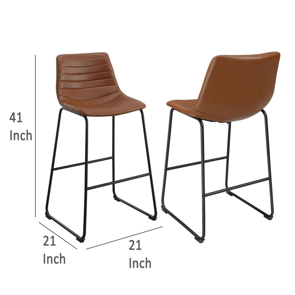 Zuno Bar Height Chair Set of 2, Brown Faux Leather, Black 30 Inch -BM329700