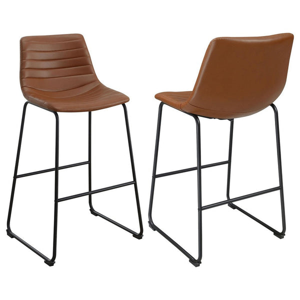 Zuno Bar Height Chair Set of 2, Brown Faux Leather, Black 30 Inch -BM329700