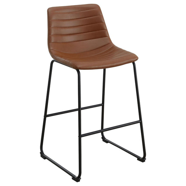 Zuno Counter Height Chair Set of 2, Brown Faux Leather, Black 26 Inch -BM329701