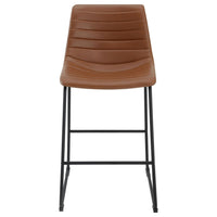 Zuno Counter Height Chair Set of 2, Brown Faux Leather, Black 26 Inch -BM329701