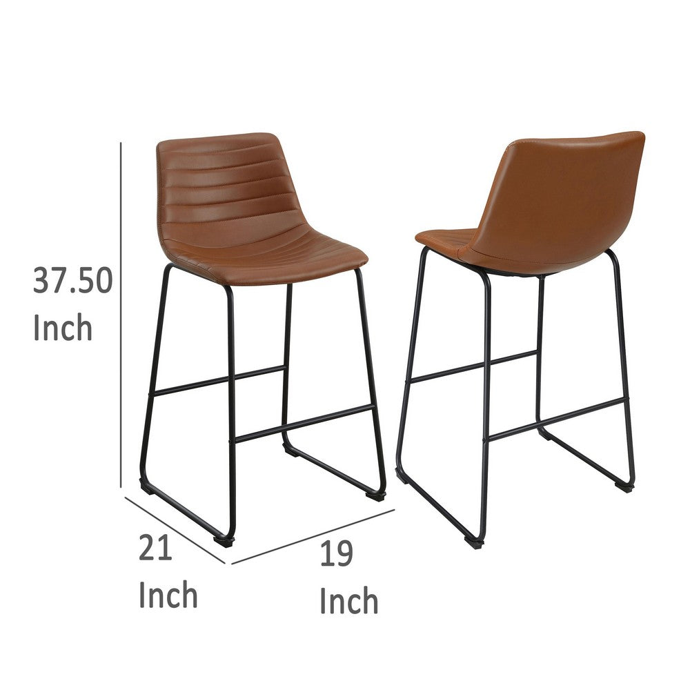 Zuno Counter Height Chair Set of 2, Brown Faux Leather, Black 26 Inch -BM329701