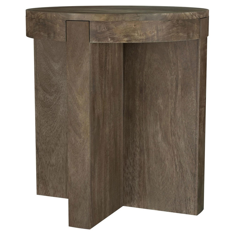 Kinaj Side End Table, Dark Brown Solid Mango Wood, Round 20 Inch -BM329708
