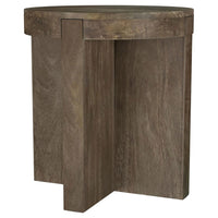 Kinaj Side End Table, Dark Brown Solid Mango Wood, Round 20 Inch -BM329708