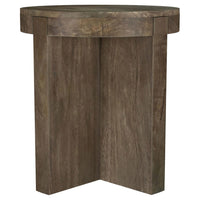 Kinaj Side End Table, Dark Brown Solid Mango Wood, Round 20 Inch -BM329708