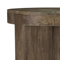 Kinaj Side End Table, Dark Brown Solid Mango Wood, Round 20 Inch -BM329708