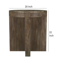 Kinaj Side End Table, Dark Brown Solid Mango Wood, Round 20 Inch -BM329708