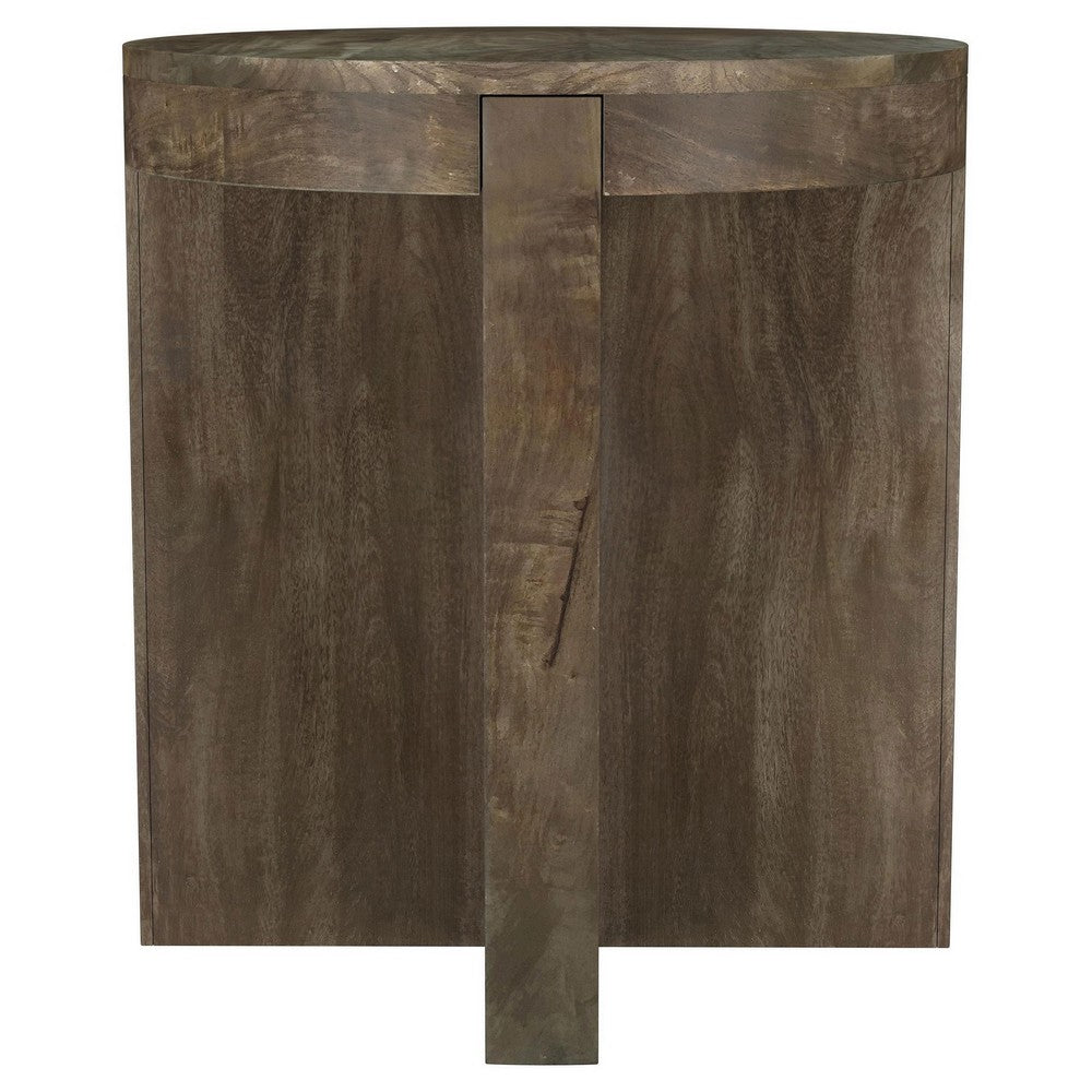 Kinaj Side End Table, Dark Brown Solid Mango Wood, Round 20 Inch -BM329708