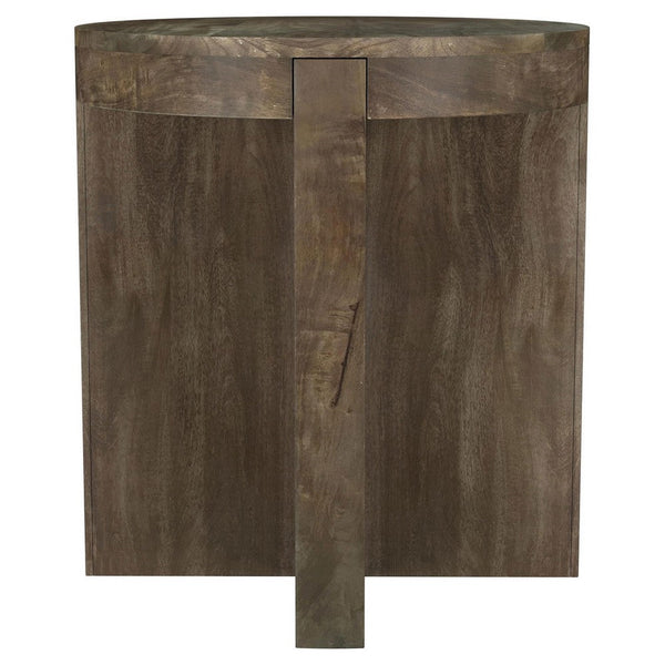 Kinaj Side End Table, Dark Brown Solid Mango Wood, Round 20 Inch -BM329708