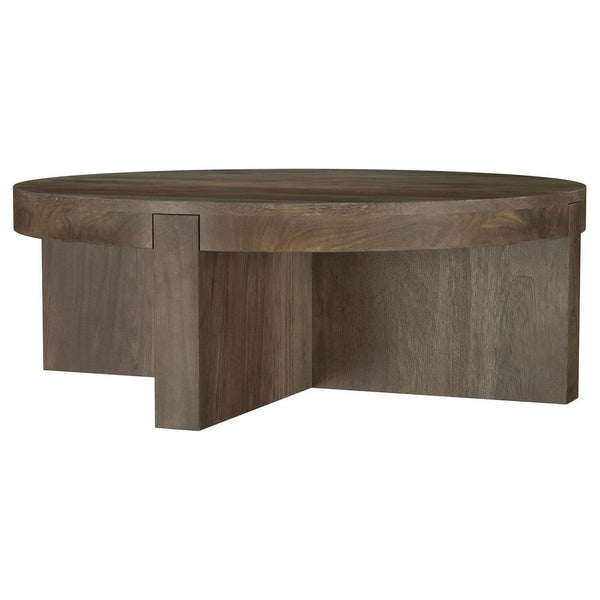 Kinaj Coffee Table, Dark Brown Solid Mango Wood, Round 38 Inch Top -BM329709