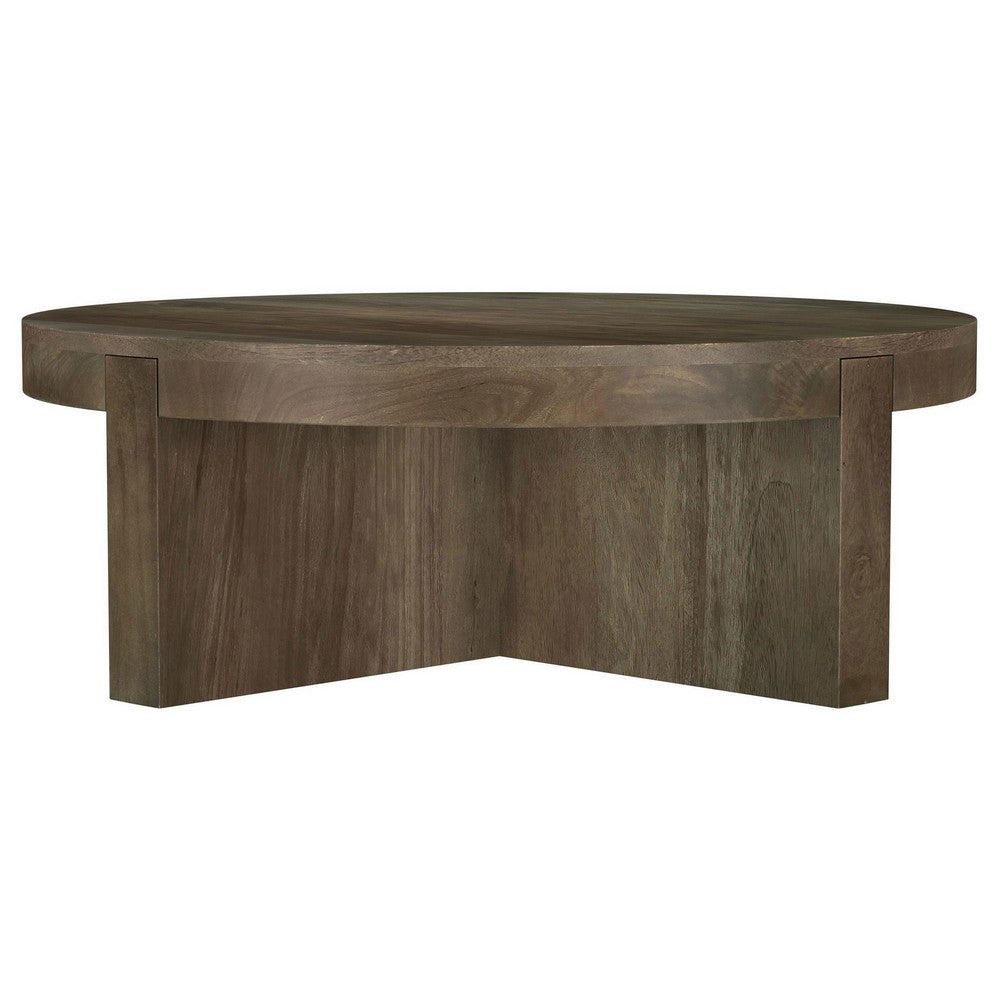 Kinaj Coffee Table, Dark Brown Solid Mango Wood, Round 38 Inch Top -BM329709