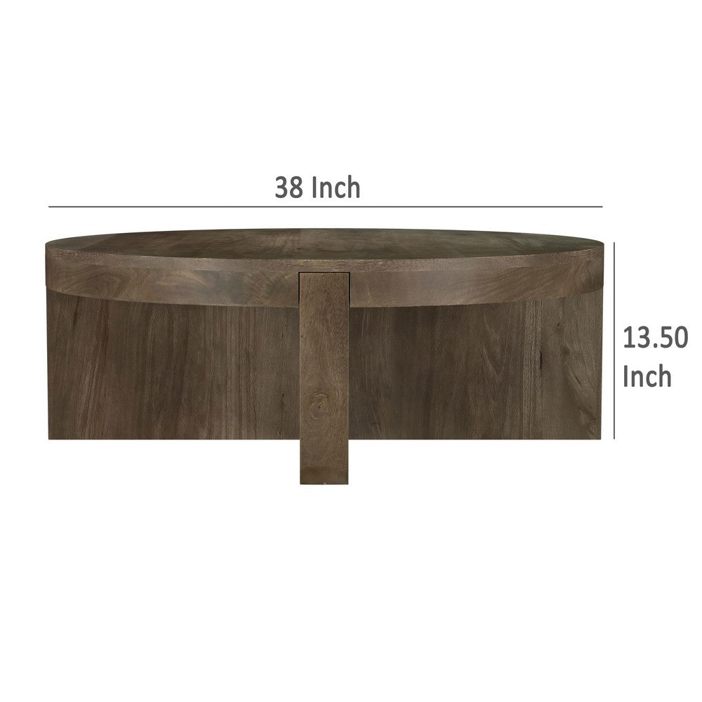 Kinaj Coffee Table, Dark Brown Solid Mango Wood, Round 38 Inch Top -BM329709
