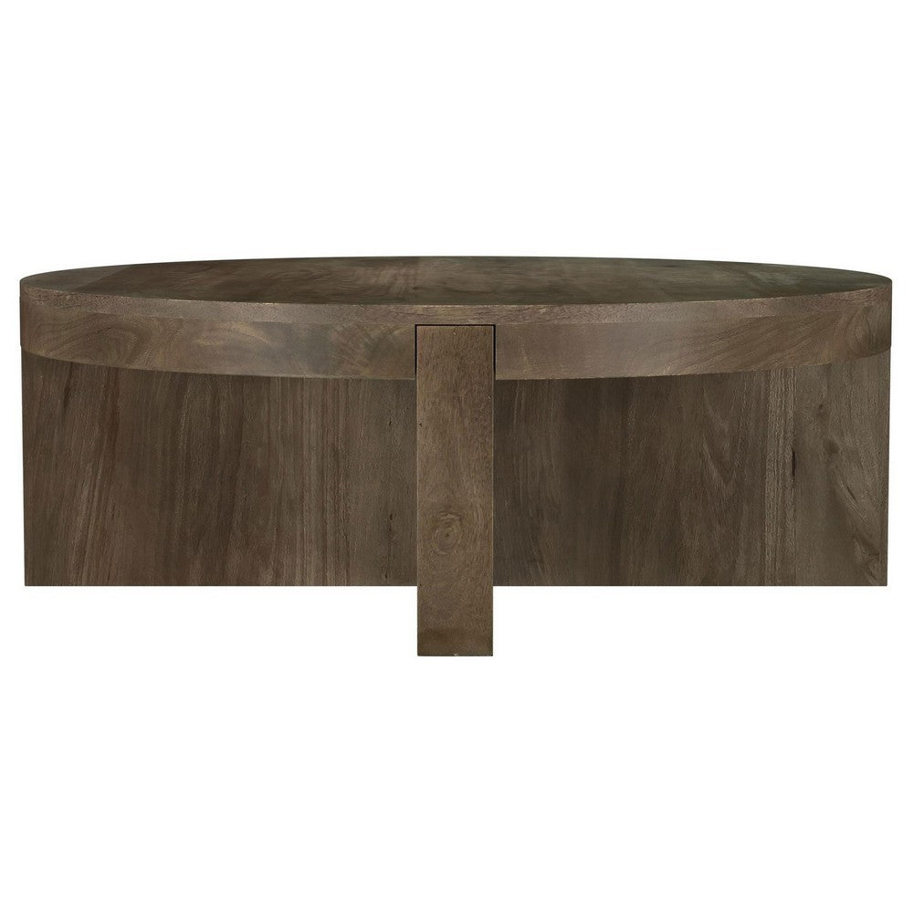 Kinaj Coffee Table, Dark Brown Solid Mango Wood, Round 38 Inch Top -BM329709