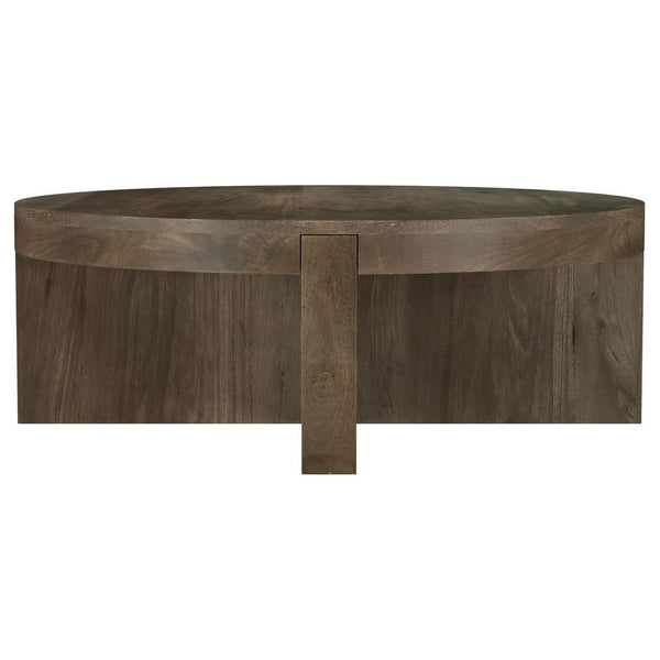 Kinaj Coffee Table, Dark Brown Solid Mango Wood, Round 38 Inch Top -BM329709