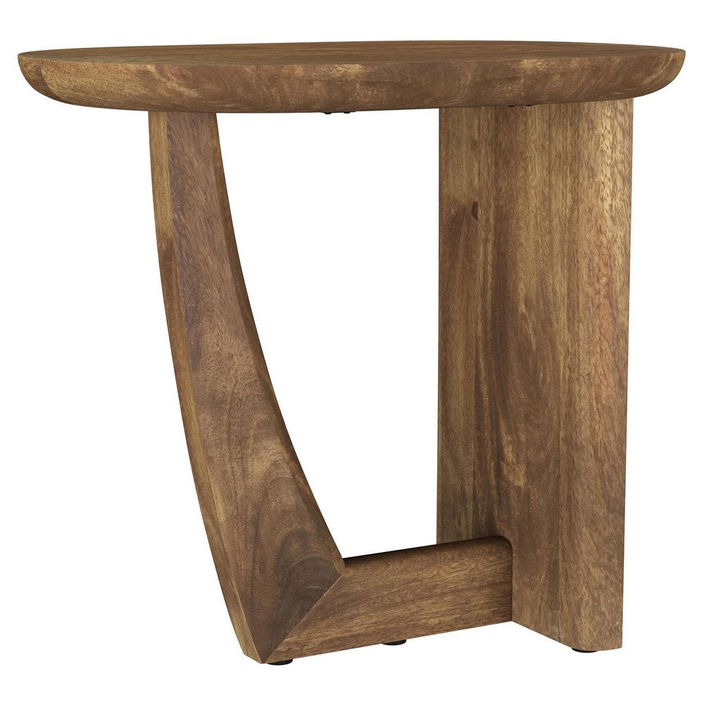 Leti Side End Table, 22 Inch Brown Mango Wood Top, L Shaped Base -BM329714