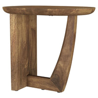 Leti Side End Table, 22 Inch Brown Mango Wood Top, L Shaped Base -BM329714