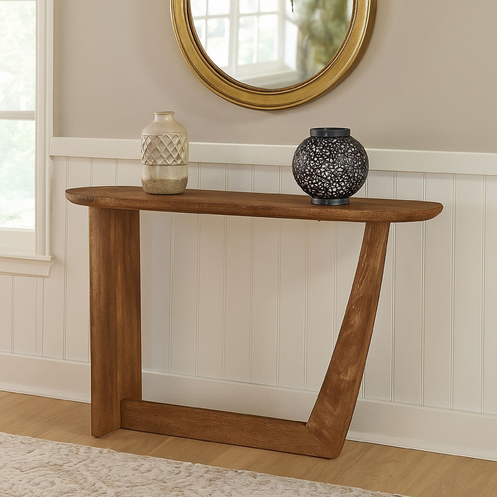 Leti Sofa Console Table, 46 Inch, Brown Mango Wood, L Shaped Base -BM329715