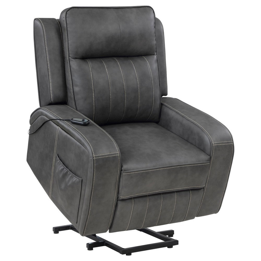Josen Power Recliner Chair, 36 Inch Gray Faux Leather, Track Armrests -BM329729