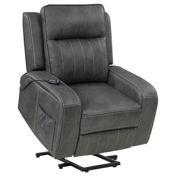 Josen Power Recliner Chair, 36 Inch Gray Faux Leather, Track Armrests -BM329729