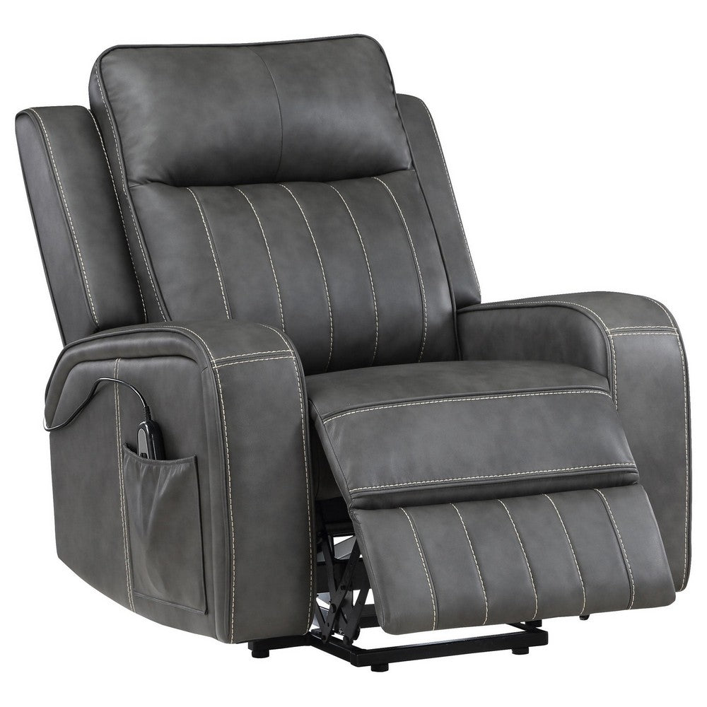 Josen Power Recliner Chair, 36 Inch Gray Faux Leather, Track Armrests -BM329729