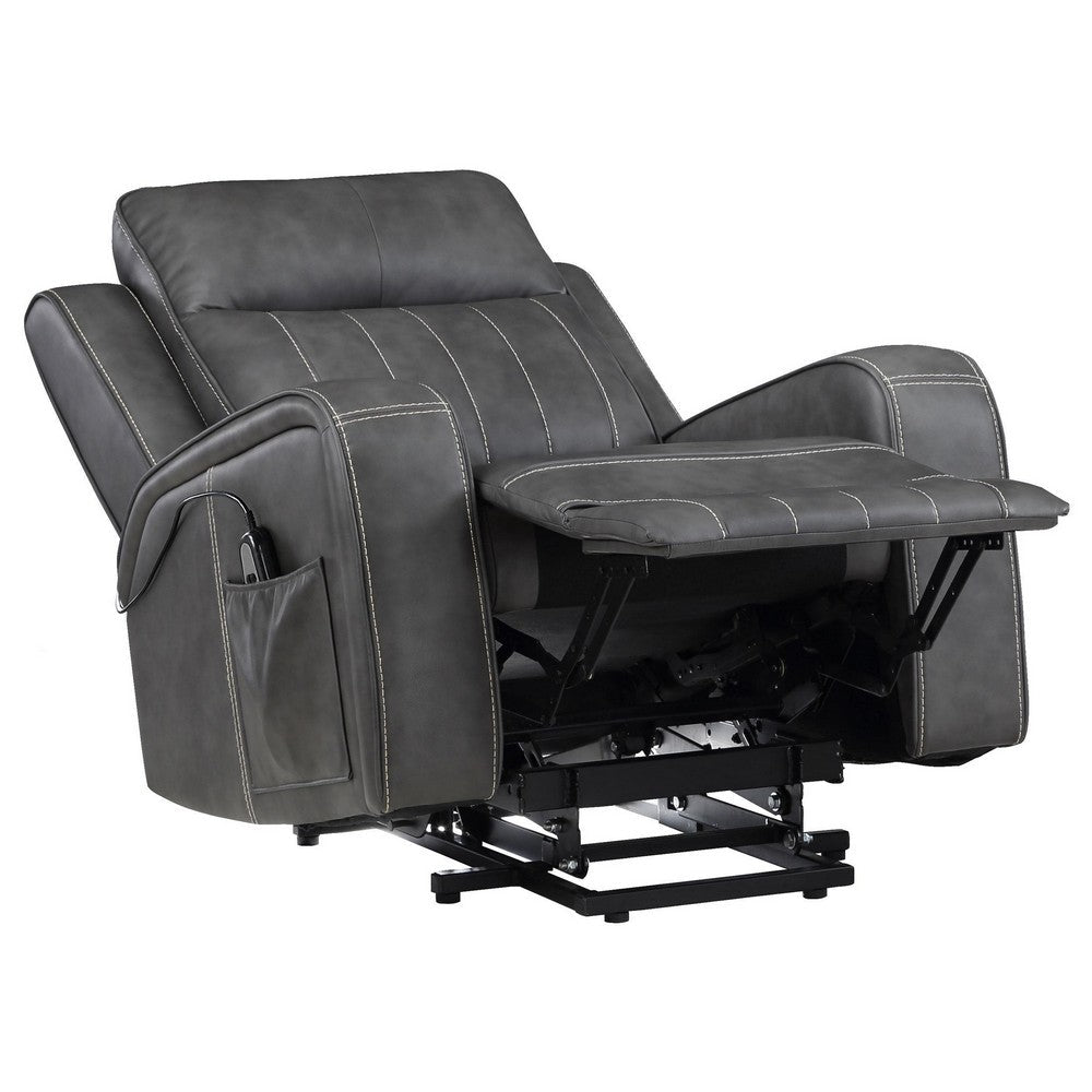 Josen Power Recliner Chair, 36 Inch Gray Faux Leather, Track Armrests -BM329729