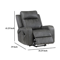 Josen Power Recliner Chair, 36 Inch Gray Faux Leather, Track Armrests -BM329729