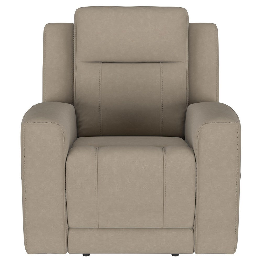 Krio Manual Recliner Chair, 37 Inch Modern Taupe Brown Faux Leather -BM329735