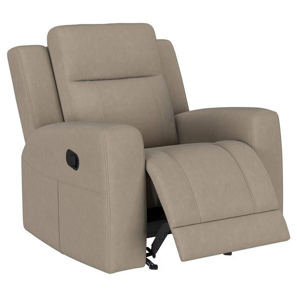 Krio Manual Recliner Chair, 37 Inch Modern Taupe Brown Faux Leather -BM329735