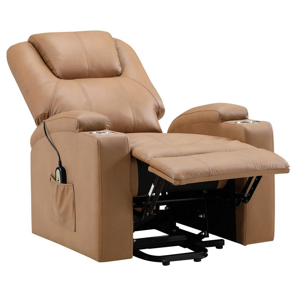 Stoy Power Lift Recliner Chair, Massage, 36 Inch Brown Faux Leather -BM329740