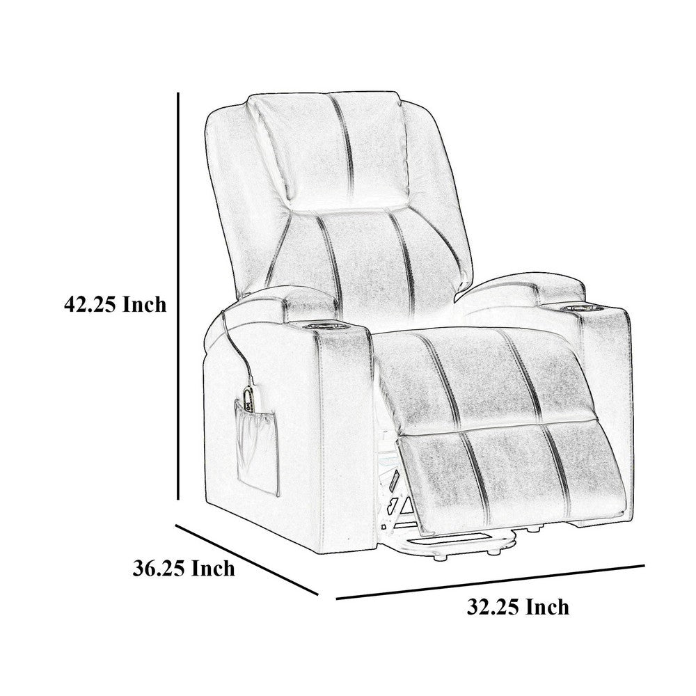 Stoy Power Lift Recliner Chair, Massage, 36 Inch Brown Faux Leather -BM329740
