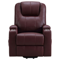 Stoy Power Lift Recliner Chair, Massage, 36 Inch Wine Red Faux Leather -BM329741