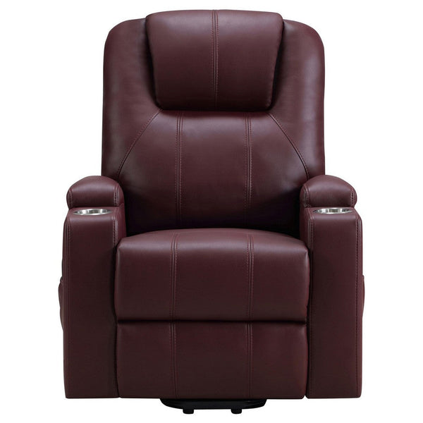 Stoy Power Lift Recliner Chair, Massage, 36 Inch Wine Red Faux Leather -BM329741