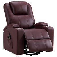 Stoy Power Lift Recliner Chair, Massage, 36 Inch Wine Red Faux Leather -BM329741