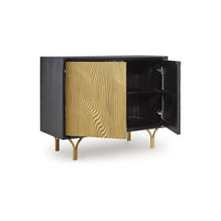 Yien Sideboard Console, 2 Carved Doors, Gold Legs, Black Wood 40 Inch -BM329745