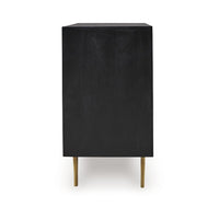 Yien Sideboard Console, 2 Carved Doors, Gold Legs, Black Wood 40 Inch -BM329745
