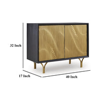 Yien Sideboard Console, 2 Carved Doors, Gold Legs, Black Wood 40 Inch -BM329745