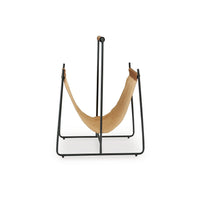 Faron Magazine File Rack with Handles, Black Metal, Brown Leather -BM329748