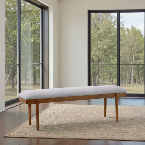 Jeyn Large Dining Room Bench, 59 Inch Brown Hardwood, Gray Polyester -BM329750
