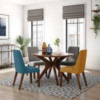 Jeyn Round Dining Table, Modern Curved Base, 45 Inch Brown Mango Wood -BM329757