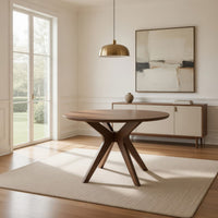 Jeyn Round Dining Table, Modern Curved Base, 45 Inch Brown Mango Wood -BM329757