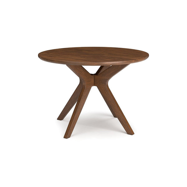 Jeyn Round Dining Table, Modern Curved Base, 45 Inch Brown Mango Wood -BM329757