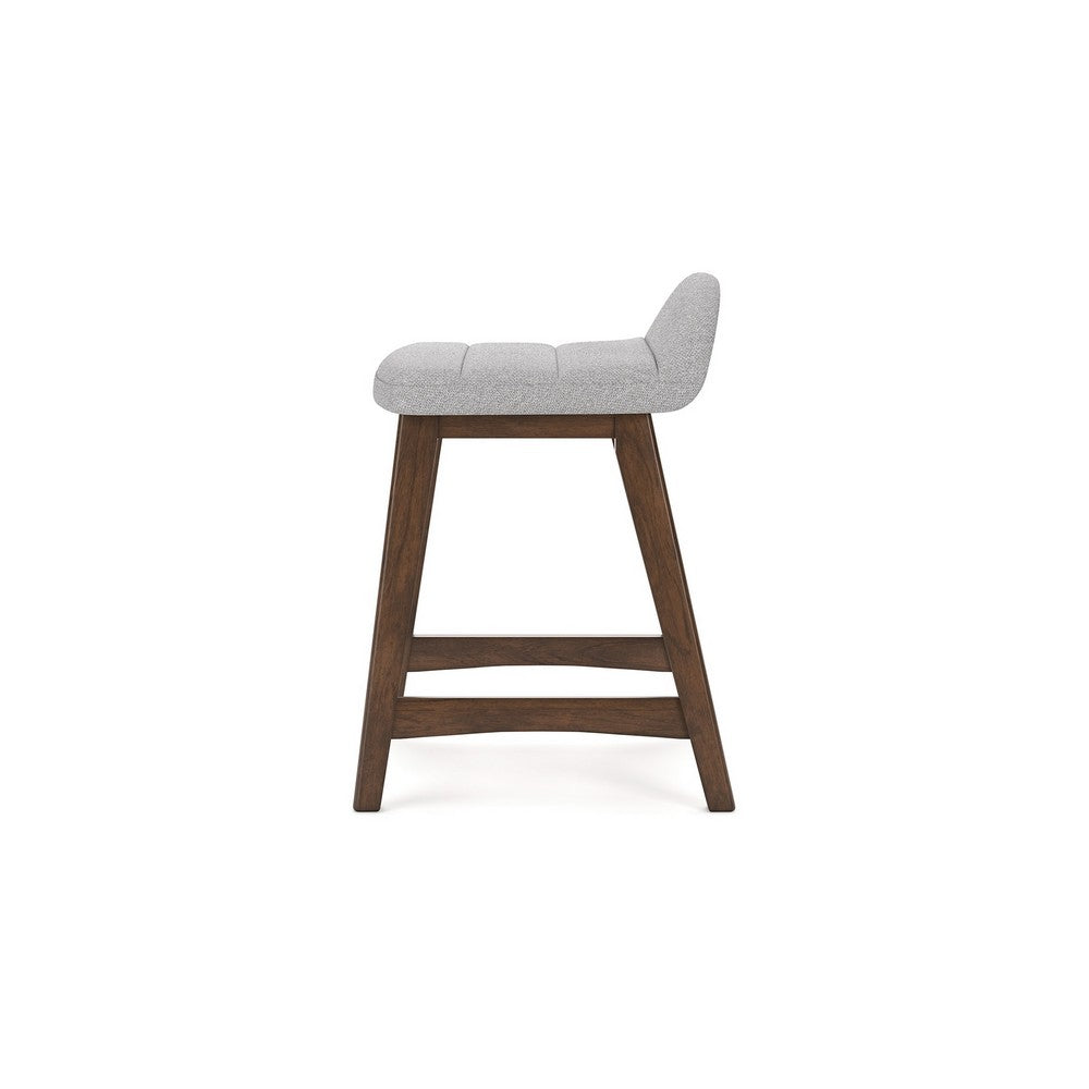 Jeyn Counter Stool with Footrest Set of 2, Brown Wood, Light Gray Seat -BM329758
