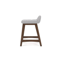 Jeyn Counter Stool with Footrest Set of 2, Brown Wood, Light Gray Seat -BM329758