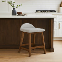Jeyn Counter Stool with Footrest Set of 2, Brown Wood, Light Gray Seat -BM329758