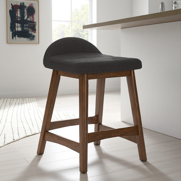 Jeyn Counter Stool with Footrest Set of 2, Brown Wood, Charcoal Gray -BM329759